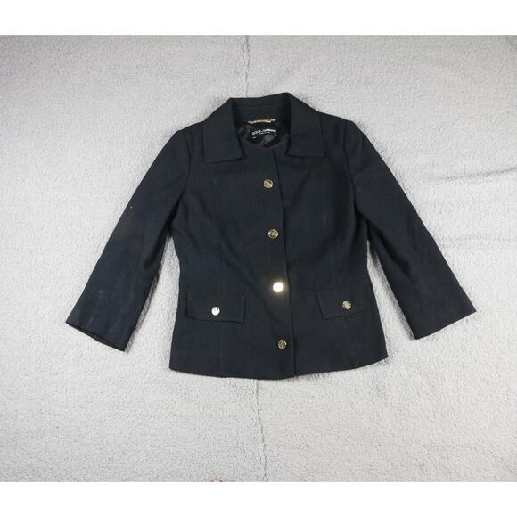 Dolce Gabbana Jacket Womens 44 Black Crepe Wool Blazer Italy - Picture 1 of 10